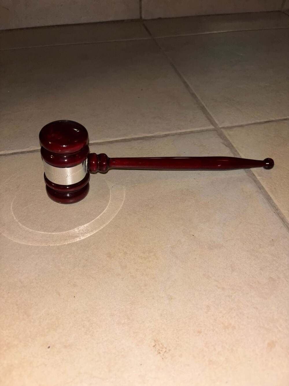 Custom Engraved Rosewood Finish Wooden Gavel with Silver Band